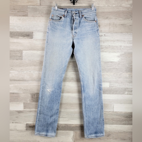 90s Levi's 501 High Rise Straight Leg Button Fly Distressed Jeans Size 28×33 - Picture 9 of 16